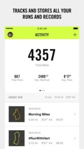 Nike+ Run Club app - Historia de actividad